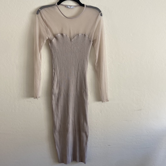 Zara COMBINATION Tulle KNIT DRESS SHEER FABRIC Shoulder And Sleeves Size L - Picture 5 of 10